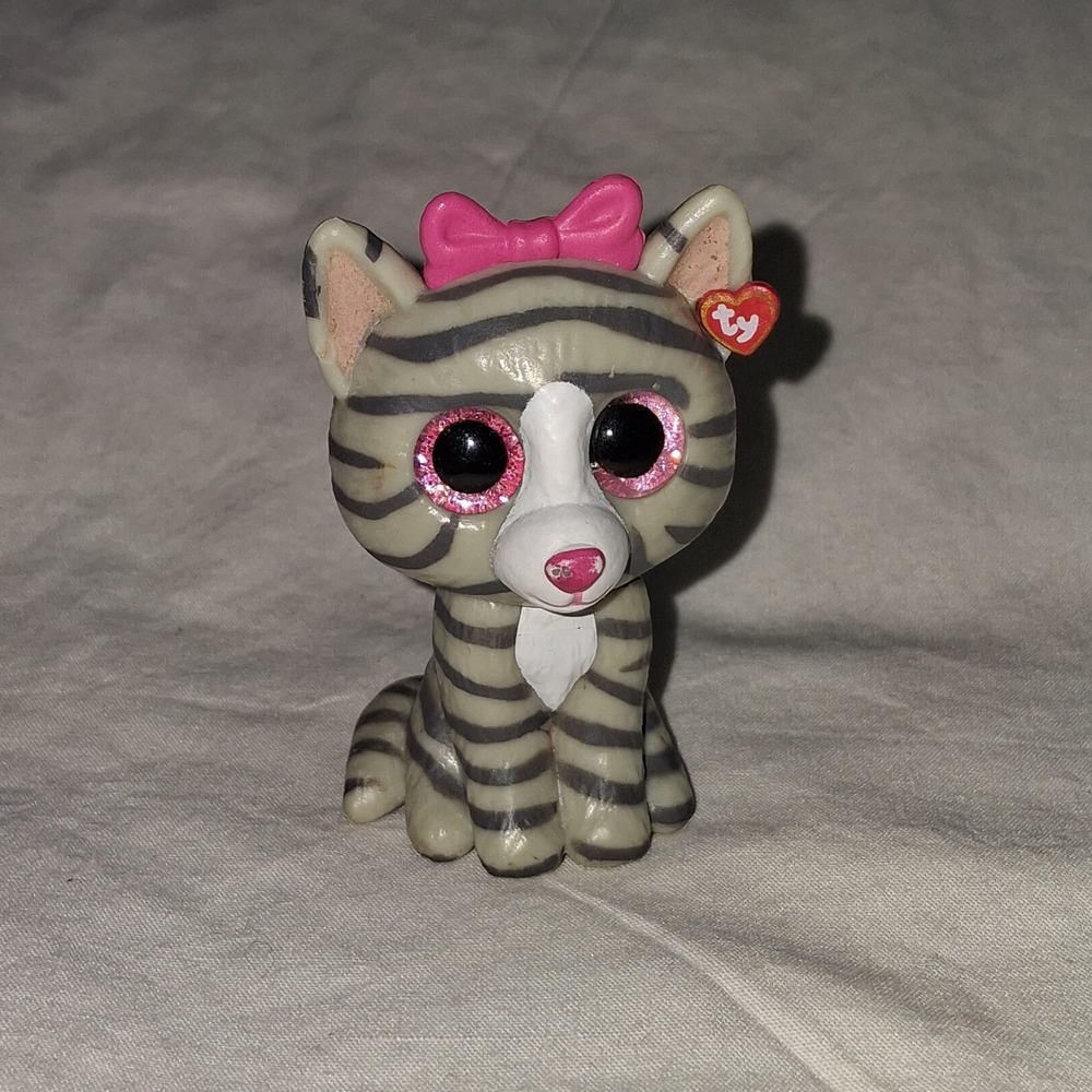 TY Beanie Boos Kiki Kitten Cat Toy Pink Bow Glitter Eyes Zebra‎ Stripes